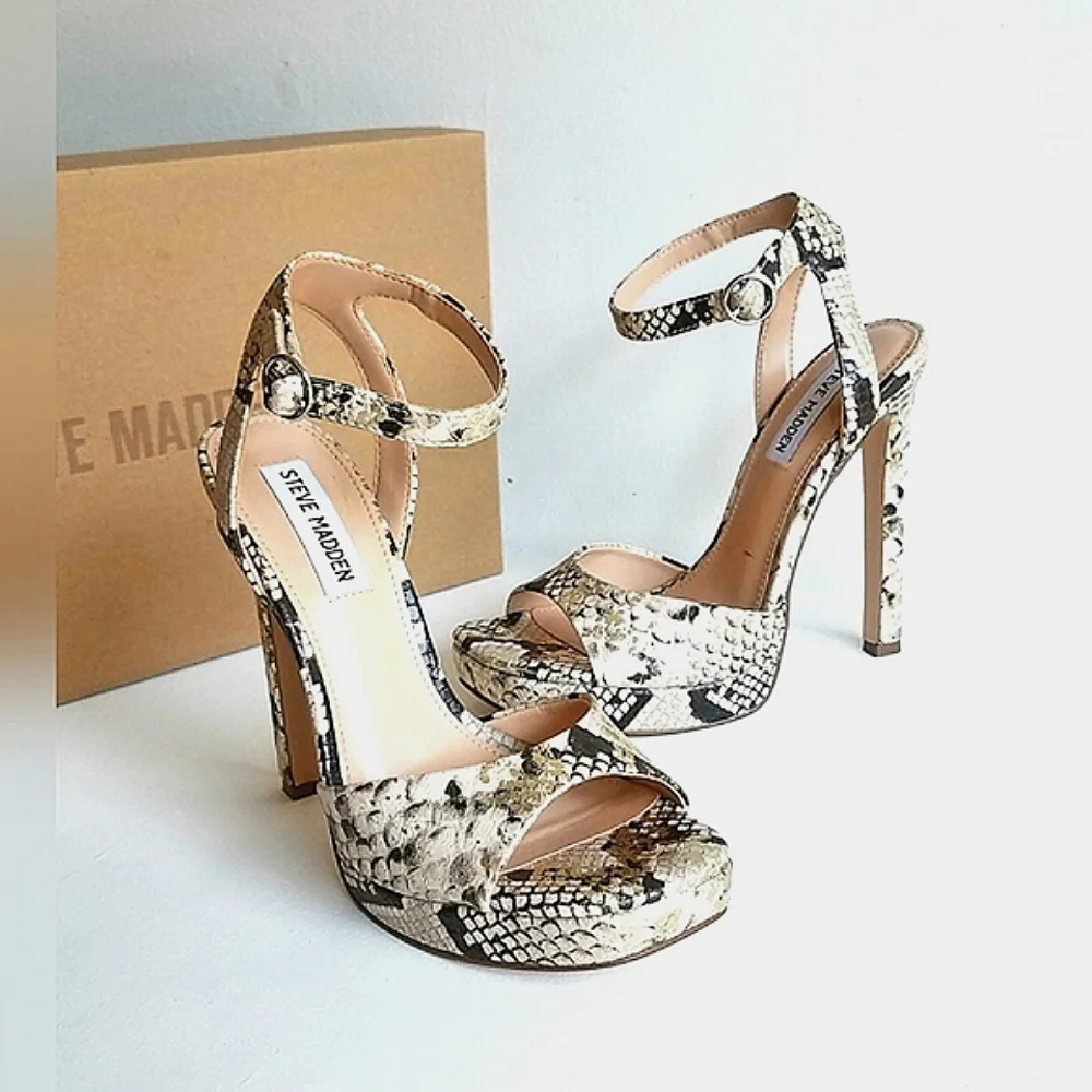 Steve Madden Luv Gold Snake Platform Ankle Strap Heels - Picture 13 of 13